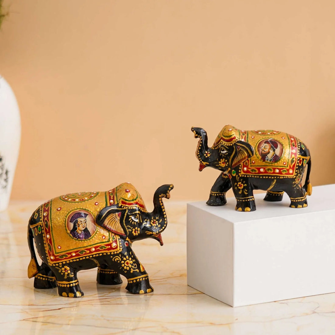 Rajasthani Handmade Wooden Elephant Statue – Antique Brown Showpiece