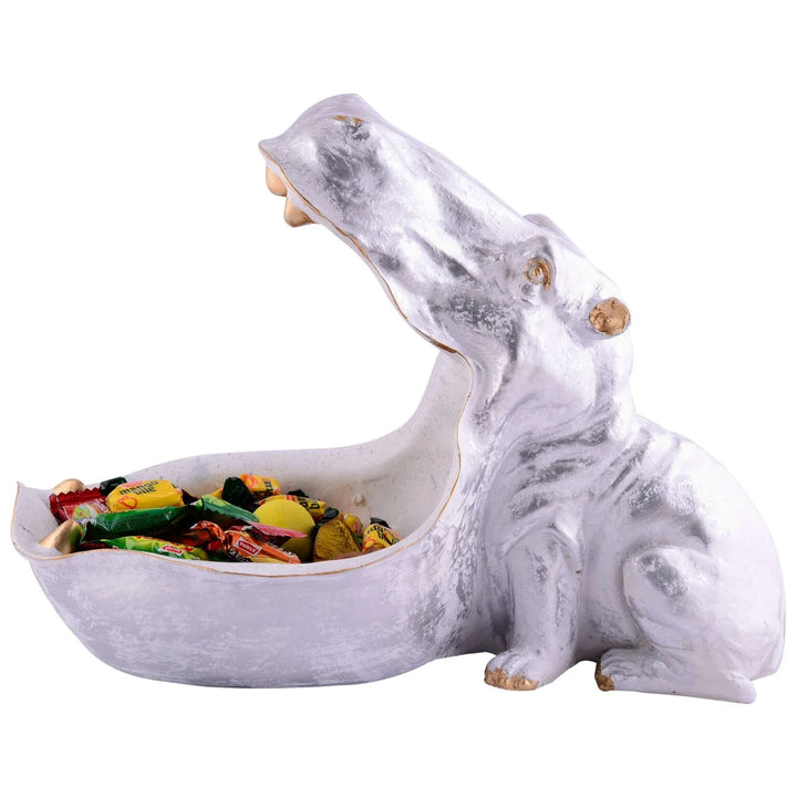 White Polyresin Hippo Sculpture – Open Mouth Showpiece