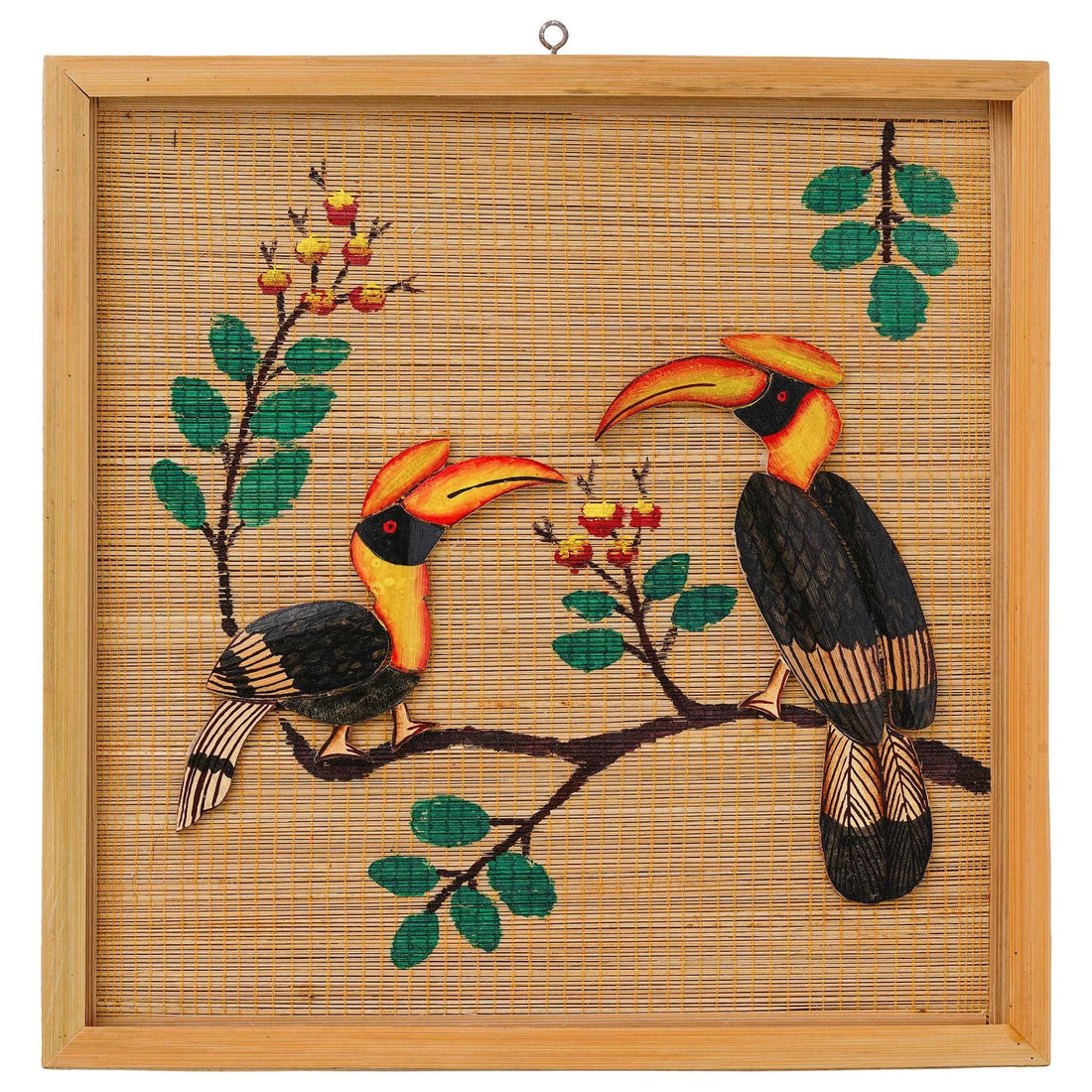 Bamboo Art Hornbill Couple Painting – Handcrafted Home Décor Gift