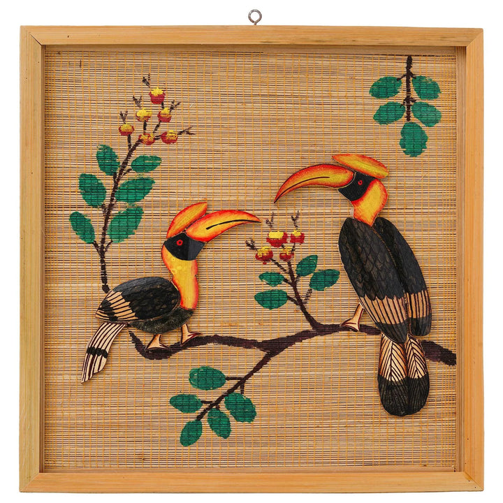 Bamboo Art Hornbill Couple Painting – Handcrafted Home Décor Gift