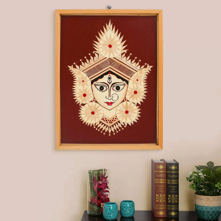 Bamboo Handcrafted Durga Ji Framed Wall Hanging – Home Décor Art