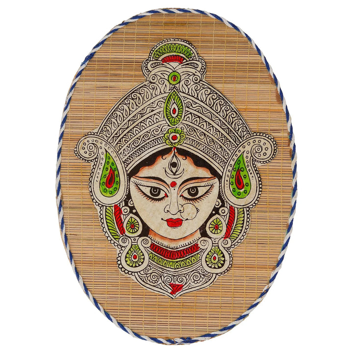 Oval Bamboo Wall Hanging of Durga Maa – Handcrafted Home Décor