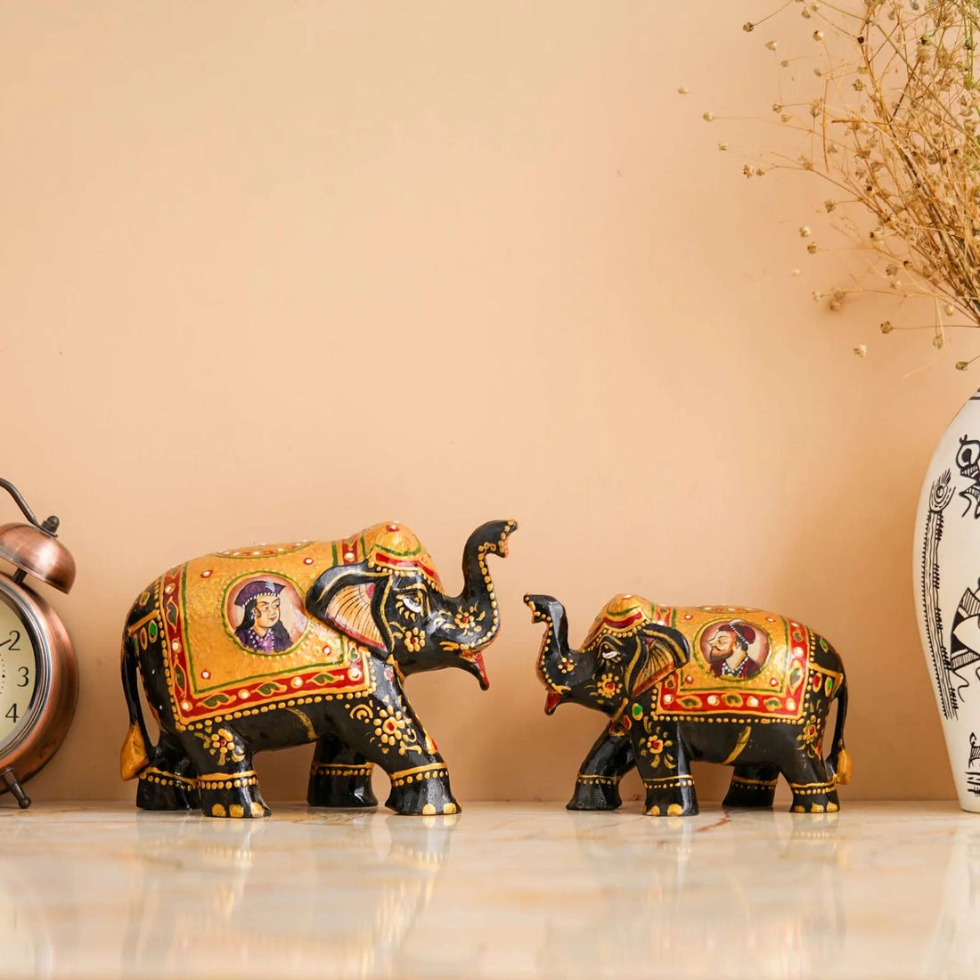 Rajasthani Handmade Wooden Elephant Statue – Antique Brown Showpiece