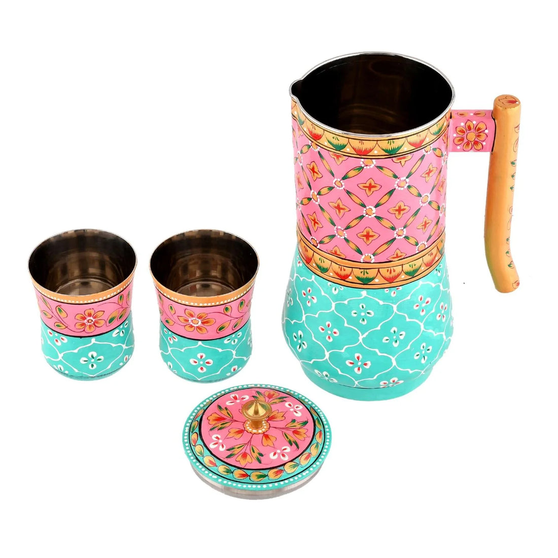 Aluminium Jug Set with 2 Glass Tumblers – 21 cm Kitchen & Tabletop Décor