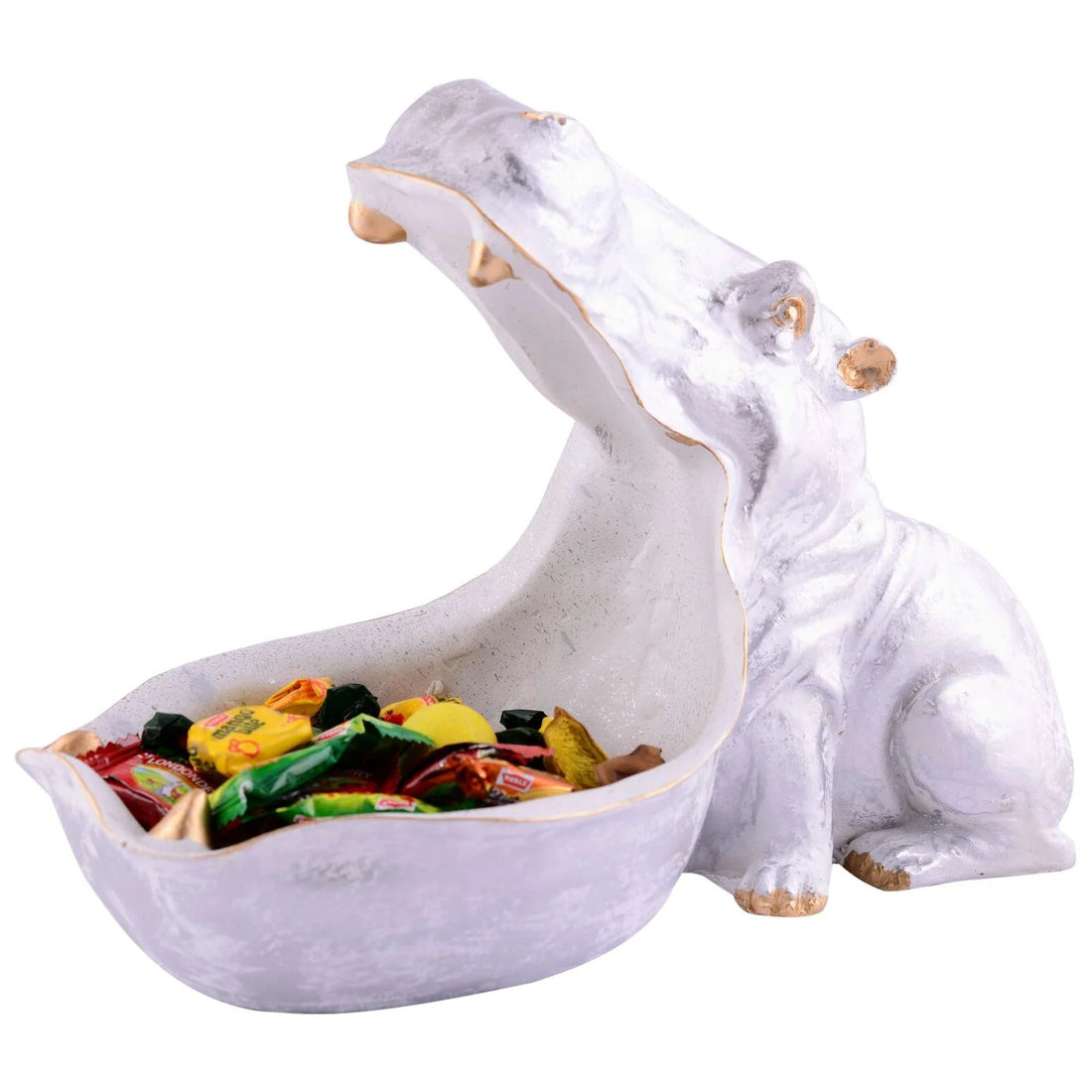 White Polyresin Hippo Sculpture – Open Mouth Showpiece