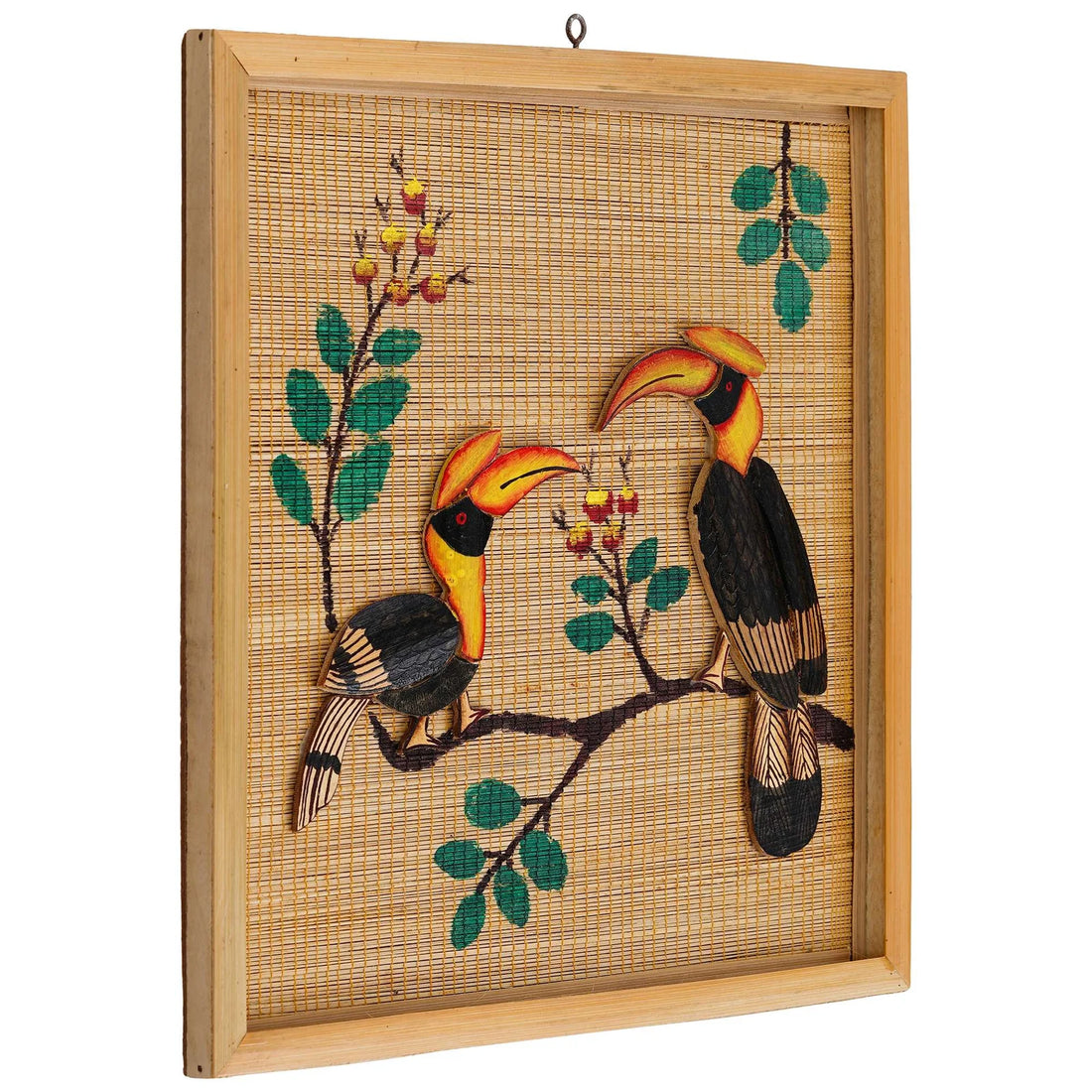 Bamboo Art Hornbill Couple Painting – Handcrafted Home Décor Gift