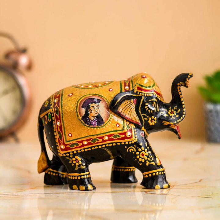 Rajasthani Handmade Wooden Elephant Statue – Antique Brown Showpiece