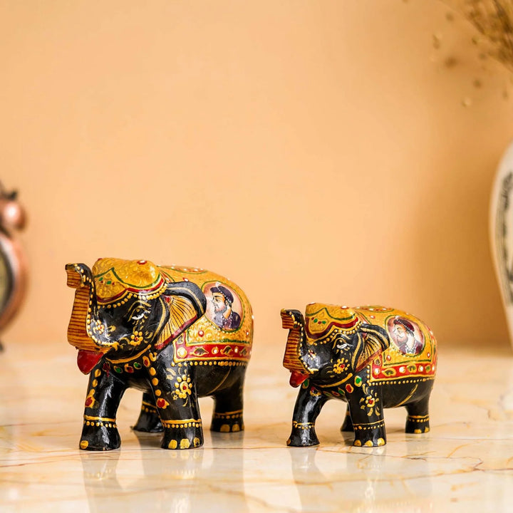 Rajasthani Handmade Wooden Elephant Statue – Antique Brown Showpiece